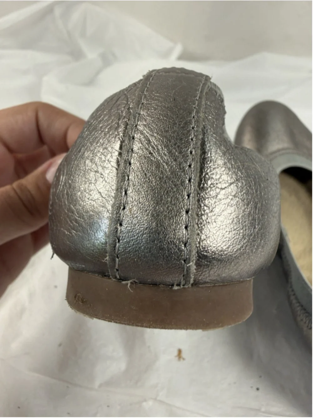 Tory Burch Womens Leather Ballet Flats Silver Sz 5